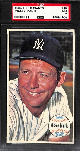 Lot of (2) 1964 Topps Giants PSA Graded 7 & 8 Mickey Mantle Cards 